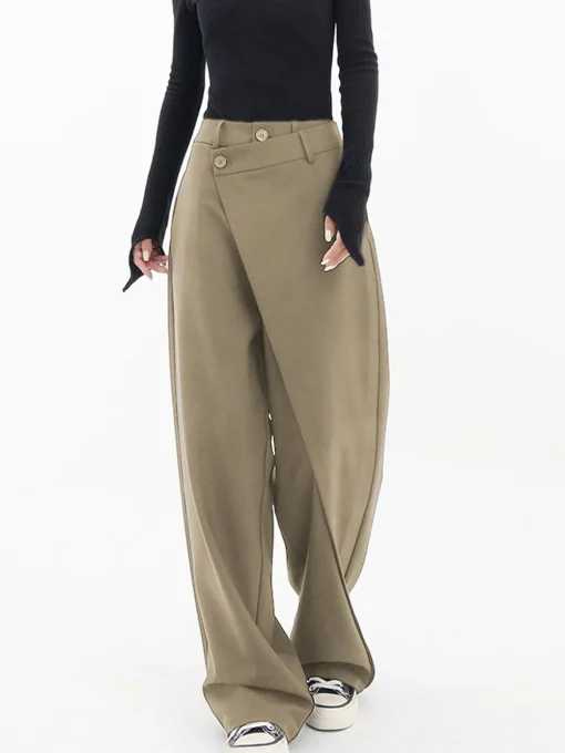 COMMENSE Wide Leg|Pants^Asymmetrical Layer Button Wide Leg Dress Pants Black