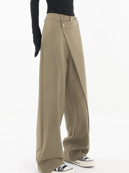 COMMENSE Wide Leg|Pants^Asymmetrical Layer Button Wide Leg Dress Pants Black