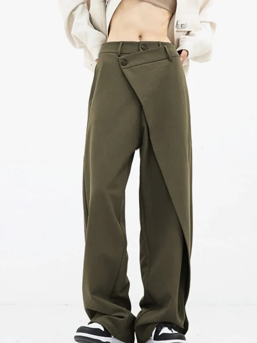COMMENSE Wide Leg|Pants^Asymmetrical Layer Button Wide Leg Dress Pants Black