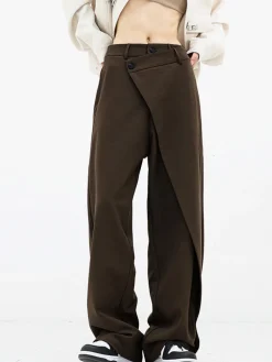 COMMENSE Wide Leg|Pants^Asymmetrical Layer Button Wide Leg Dress Pants Black