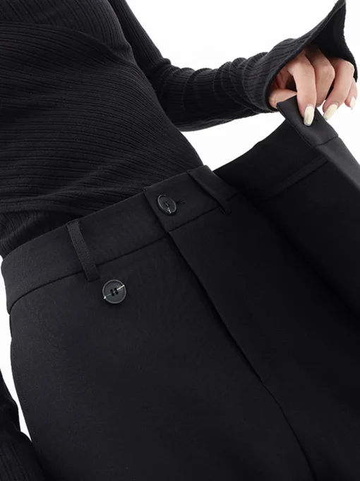 COMMENSE Wide Leg|Pants^Asymmetrical Layer Button Wide Leg Dress Pants Black