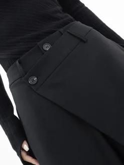 COMMENSE Wide Leg|Pants^Asymmetrical Layer Button Wide Leg Dress Pants Black