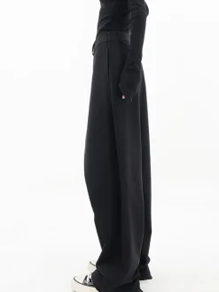 COMMENSE Wide Leg|Pants^Asymmetrical Layer Button Wide Leg Dress Pants Black