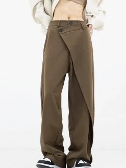 COMMENSE Wide Leg|Pants^Asymmetrical Layer Button Wide Leg Dress Pants Black