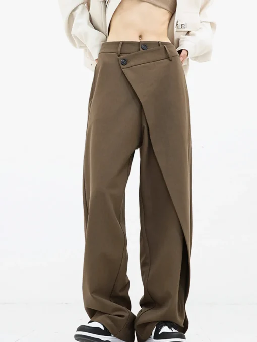 COMMENSE Wide Leg|Pants^Asymmetrical Layer Button Wide Leg Dress Pants Black