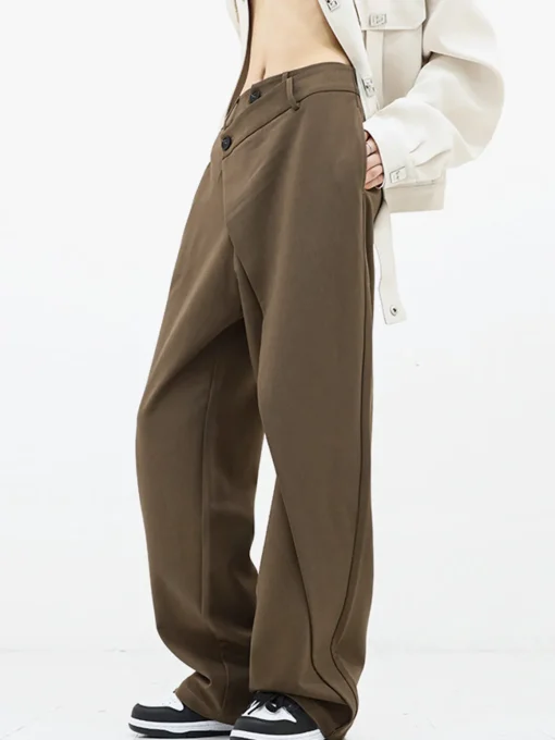 COMMENSE Wide Leg|Pants^Asymmetrical Layer Button Wide Leg Dress Pants Black