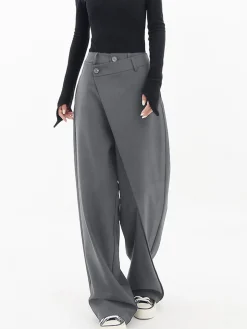COMMENSE Wide Leg|Pants^Asymmetrical Layer Button Wide Leg Dress Pants Black