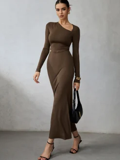 COMMENSE Skirt Sets|Long Sleeve Sets^Asymmetrical Long Sleeve Skirt Set LightBrown