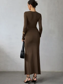 COMMENSE Skirt Sets|Long Sleeve Sets^Asymmetrical Long Sleeve Skirt Set LightBrown