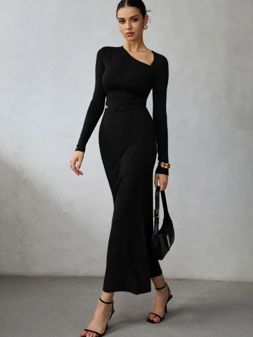 COMMENSE Skirt Sets|Long Sleeve Sets^Asymmetrical Long Sleeve Skirt Set LightBrown