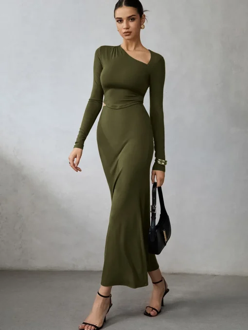 COMMENSE Skirt Sets|Long Sleeve Sets^Asymmetrical Long Sleeve Skirt Set LightBrown