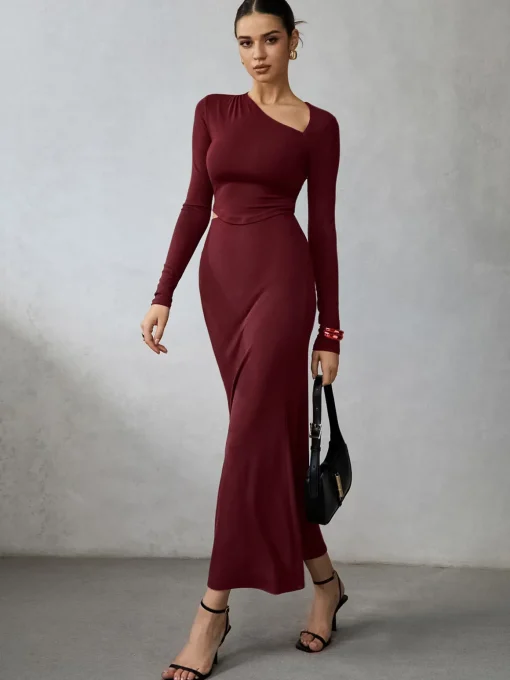 COMMENSE Skirt Sets|Long Sleeve Sets^Asymmetrical Long Sleeve Skirt Set LightBrown