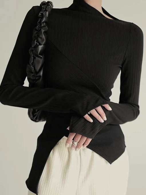 COMMENSE T-shirts|Tops^Asymmetrical Long Sleeve Slim Top Black
