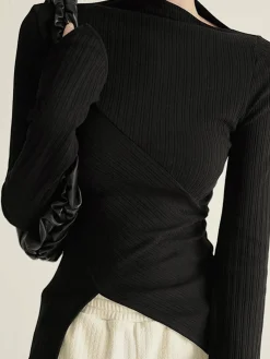 COMMENSE T-shirts|Tops^Asymmetrical Long Sleeve Slim Top Black