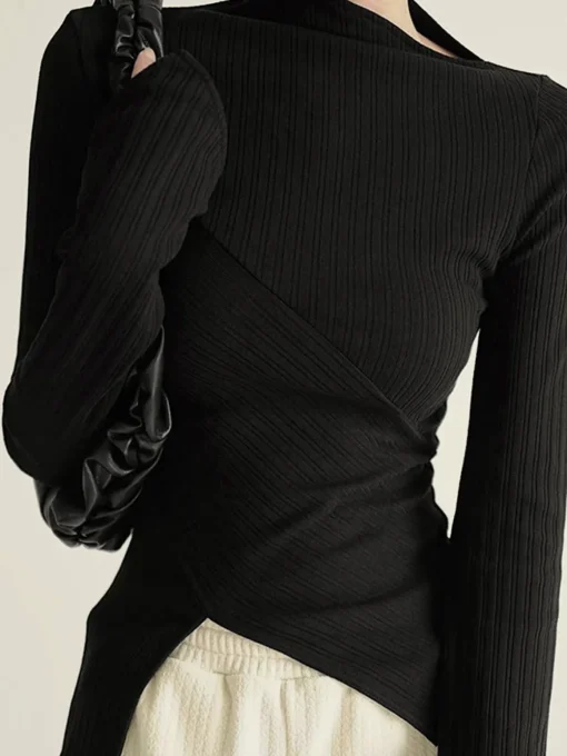 COMMENSE T-shirts|Tops^Asymmetrical Long Sleeve Slim Top Black