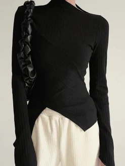 COMMENSE T-shirts|Tops^Asymmetrical Long Sleeve Slim Top Black