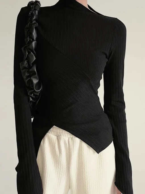 COMMENSE T-shirts|Tops^Asymmetrical Long Sleeve Slim Top Black