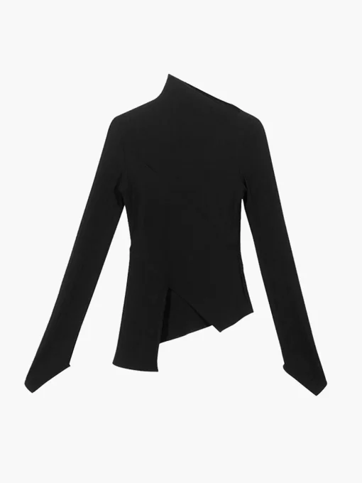 COMMENSE T-shirts|Tops^Asymmetrical Long Sleeve Slim Top Black