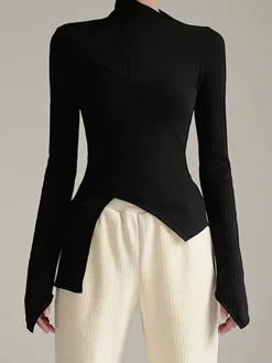 COMMENSE T-shirts|Tops^Asymmetrical Long Sleeve Slim Top Black