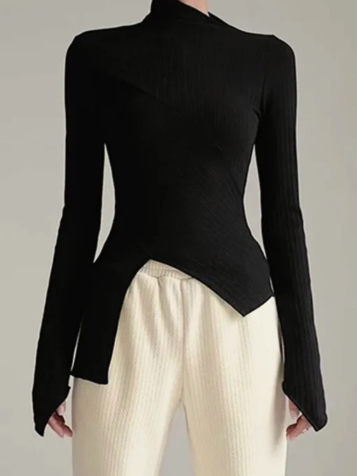 COMMENSE T-shirts|Tops^Asymmetrical Long Sleeve Slim Top Black