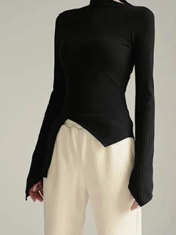 COMMENSE T-shirts|Tops^Asymmetrical Long Sleeve Slim Top Black