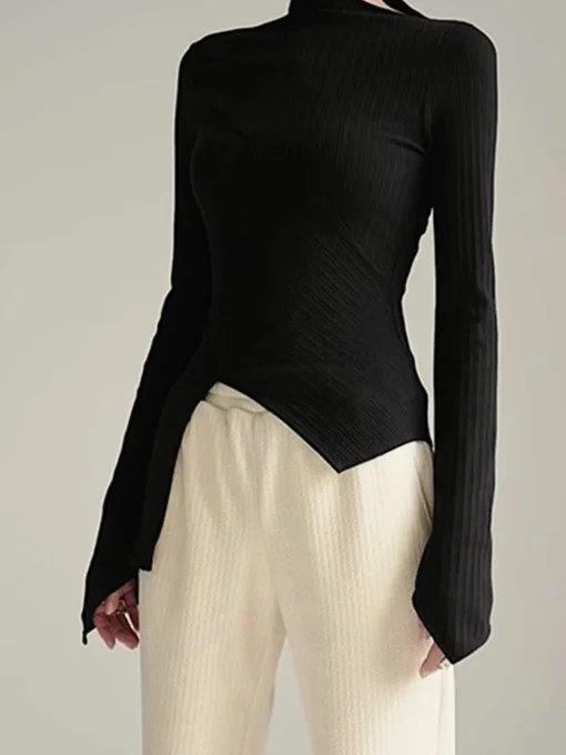 COMMENSE T-shirts|Tops^Asymmetrical Long Sleeve Slim Top Black