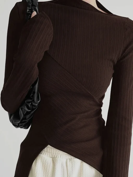 COMMENSE T-shirts|Tops^Asymmetrical Long Sleeve Slim Top Black