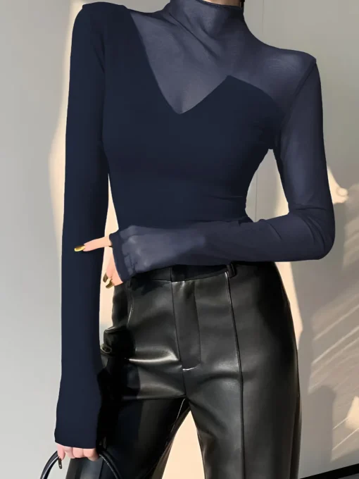 COMMENSE T-shirts|Tops^Asymmetrical Mesh Panel T-Shirt Black