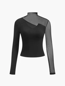 COMMENSE T-shirts|Tops^Asymmetrical Mesh Panel T-Shirt Black