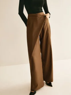 COMMENSE Pants|Bottoms^Asymmetrical Mid-Waist Straight Pants Brown