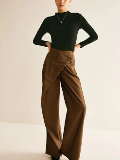 COMMENSE Pants|Bottoms^Asymmetrical Mid-Waist Straight Pants Brown