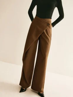 COMMENSE Pants|Bottoms^Asymmetrical Mid-Waist Straight Pants Brown