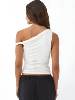 COMMENSE T-shirts|Tops^Asymmetrical Neck Basic Top White