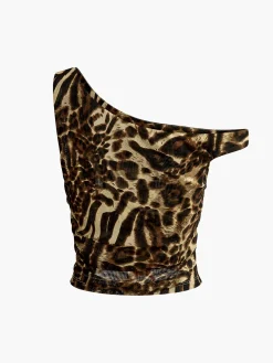 COMMENSE Blouses & Shirts^Asymmetrical Neck Leopard Printed Blouse DarkBrown