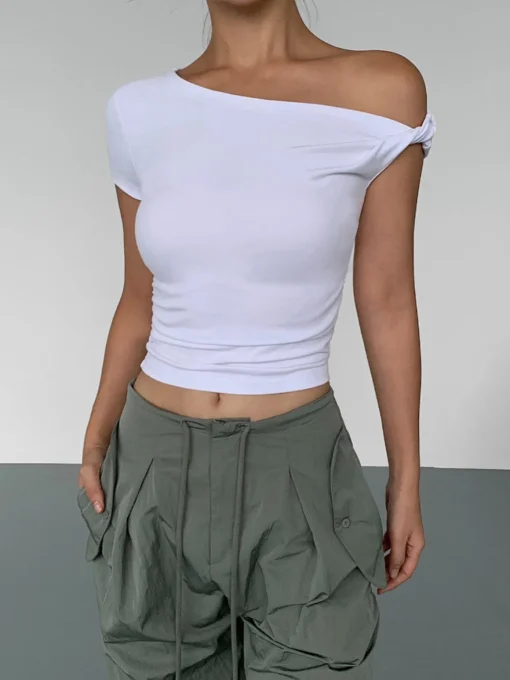 COMMENSE T-shirts|Tops^Asymmetrical Neck One Shoulder Off Top Black