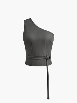 COMMENSE Tank Tops & Camis|Tops^Asymmetrical Neck Tank Top Grey