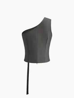 COMMENSE Tank Tops & Camis|Tops^Asymmetrical Neck Tank Top Grey
