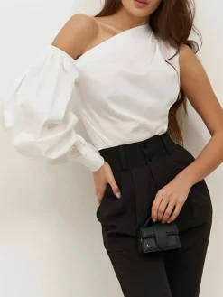 COMMENSE Blouses & Shirts|Tops^Asymmetrical Off Shoulder Blouse White