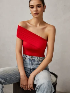 COMMENSE T-shirts|Tops^Asymmetrical One Shoulder T-Shirt Red