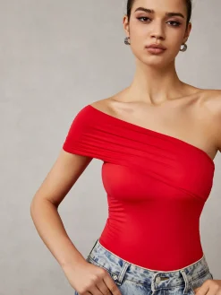 COMMENSE T-shirts|Tops^Asymmetrical One Shoulder T-Shirt Red