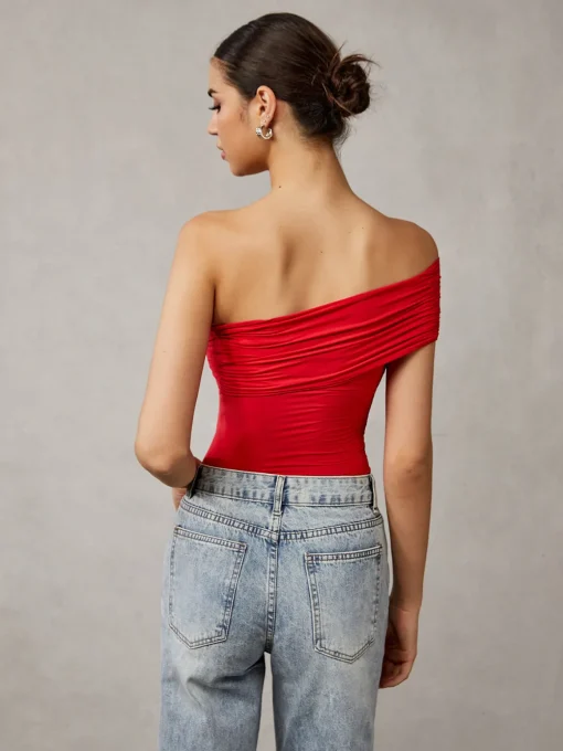 COMMENSE T-shirts|Tops^Asymmetrical One Shoulder T-Shirt Red