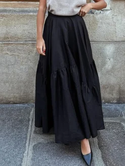 COMMENSE Skirts|Bottoms^Asymmetrical Pleated Maxi Skirt Black