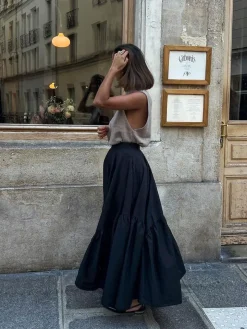 COMMENSE Skirts|Bottoms^Asymmetrical Pleated Maxi Skirt Black