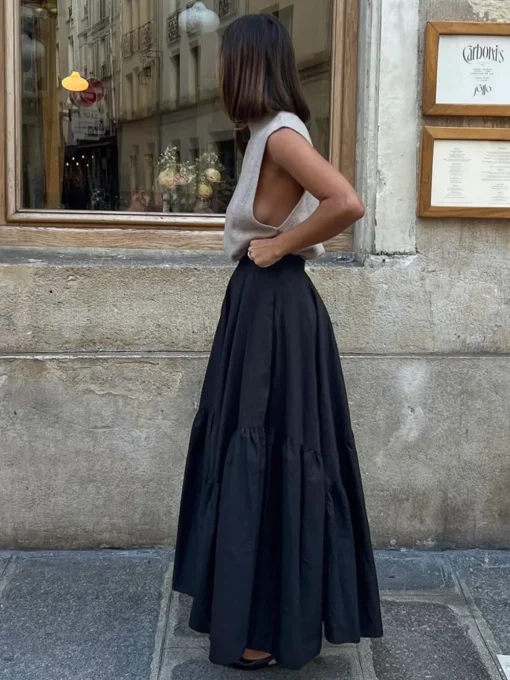 COMMENSE Skirts|Bottoms^Asymmetrical Pleated Maxi Skirt Black