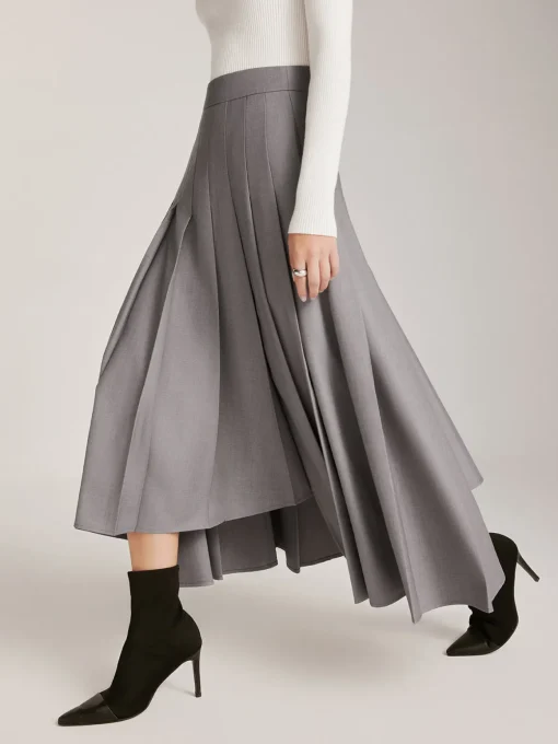 COMMENSE Skirts|Bottoms^Asymmetrical Pleated Pockets Skirt Grey
