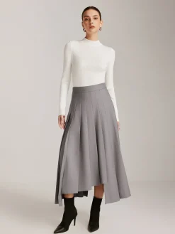 COMMENSE Skirts|Bottoms^Asymmetrical Pleated Pockets Skirt Grey
