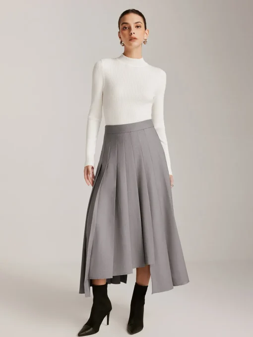 COMMENSE Skirts|Bottoms^Asymmetrical Pleated Pockets Skirt Grey