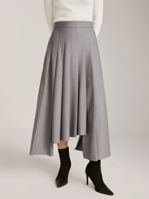 COMMENSE Skirts|Bottoms^Asymmetrical Pleated Pockets Skirt Grey