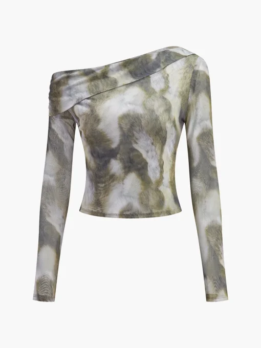 COMMENSE Crop Tops|Blouses & Shirts^Asymmetrical Printed Crop Mesh Top Multicolor
