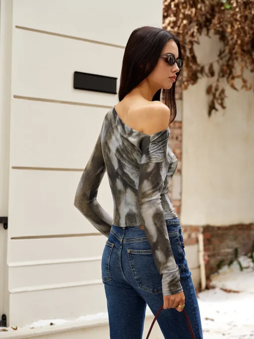 COMMENSE Crop Tops|Blouses & Shirts^Asymmetrical Printed Crop Mesh Top Multicolor